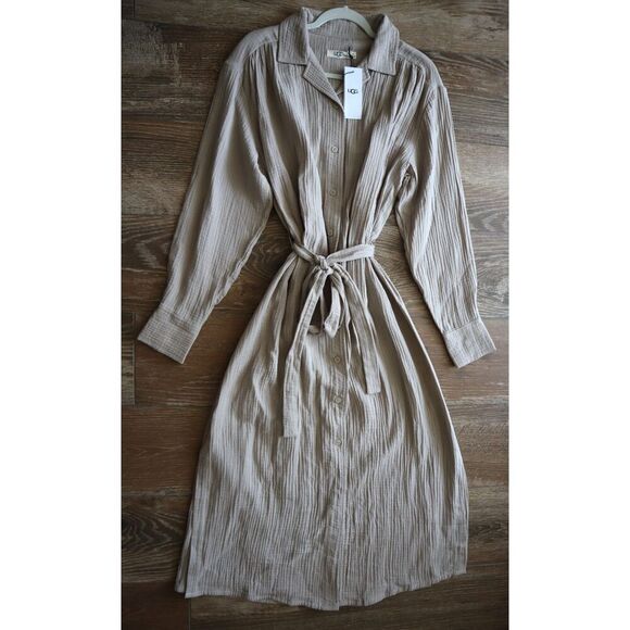 UGG 1152715 Women’s Sz Medium Putty / Beige Anthea Cotton Gauze Midi Dress - Picture 13 of 14